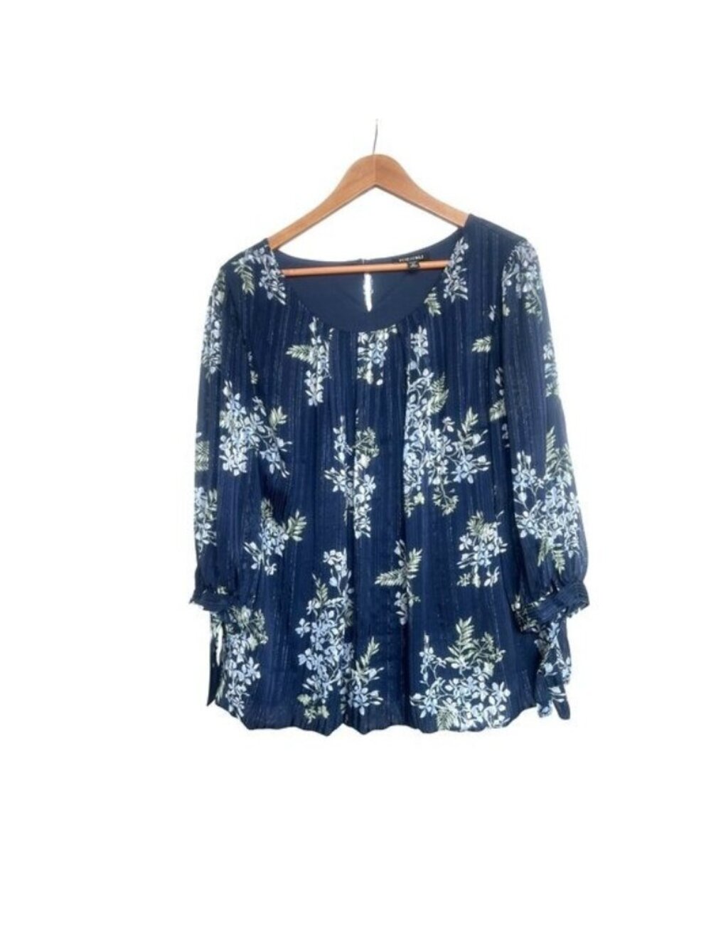 Navy Floral sparkle 3/4 Sleeve Blouse Womens 2X Peasant boho